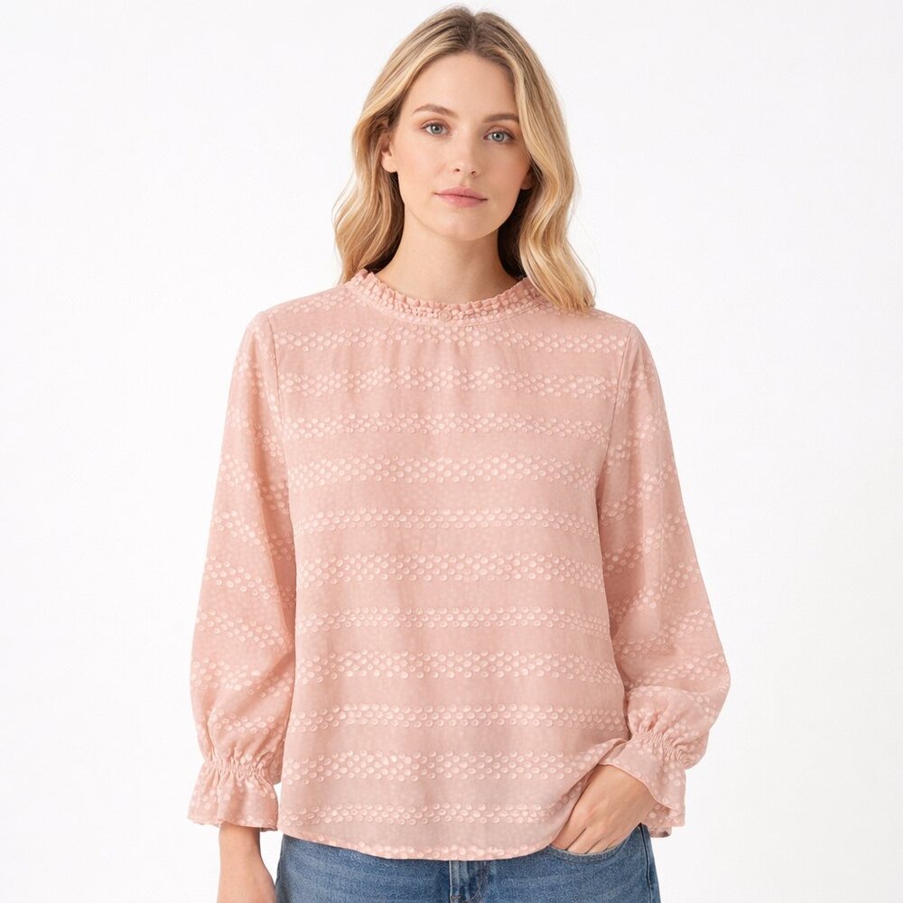 Liz Claiborne Career Sheer Textured Dot Blouse Blush Pink L